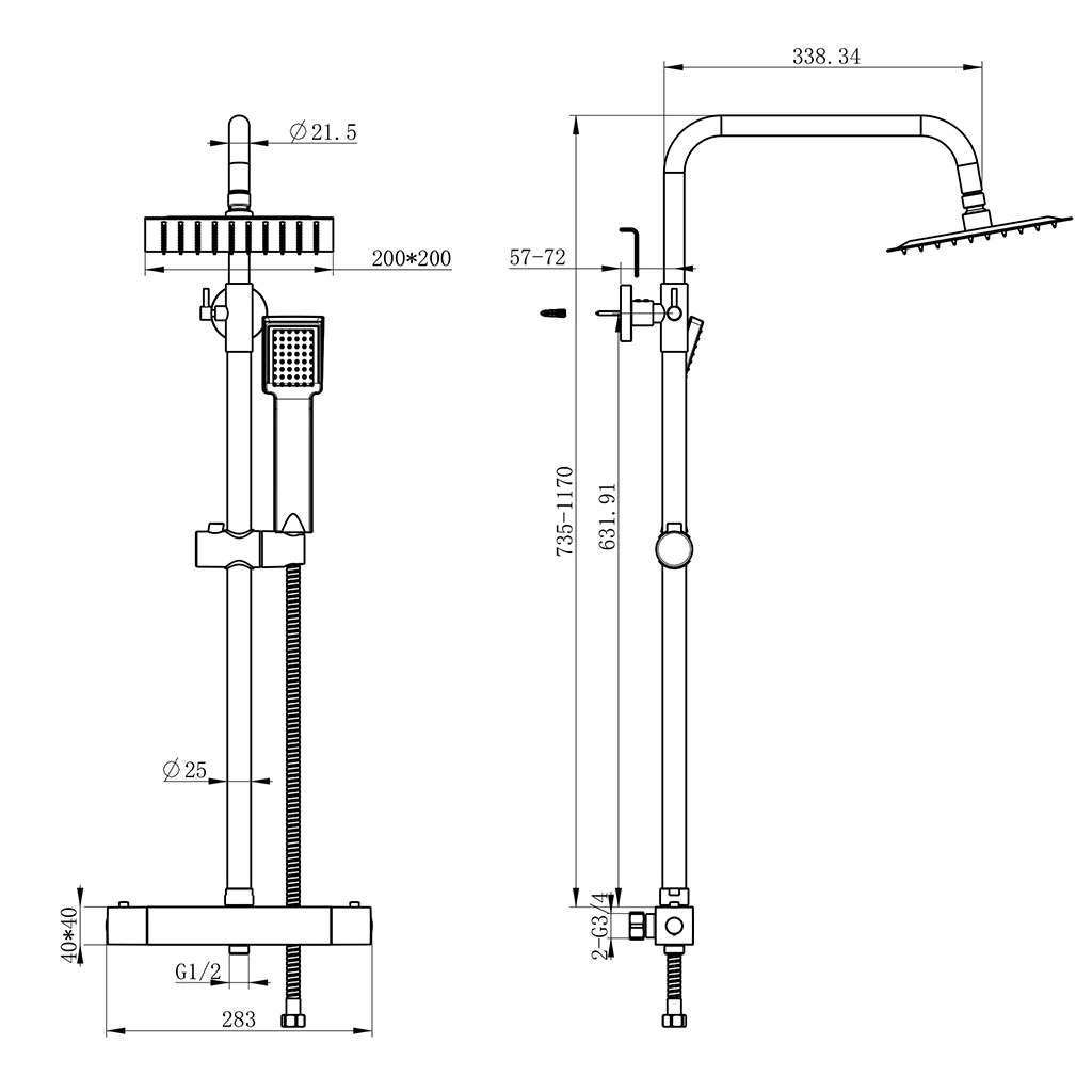 AICA Colonna Doccia con Miscelatore Termostatico, Rubinetto Doccia, Soffione Doccia Quadrato in Acciaio Inox, Altezza Regolabile, Set Doccia Completo, Matt Black / Cromato - Image 5