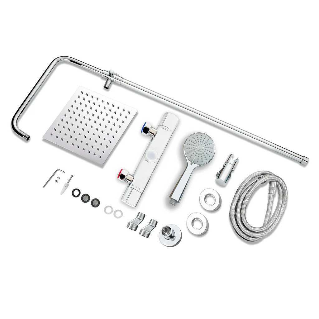 AICA Colonna Doccia con Miscelatore Termostatico, Set Doccia Completo, Rubinetto Doccia, Soffione Doccia Quadrato in Acciaio Inox, Altezza Regolabile, Matt Black / Cromato - Image 3