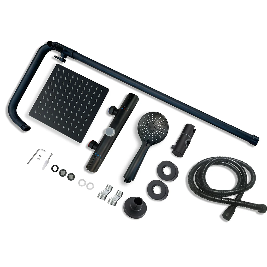 AICA Colonna Doccia con Miscelatore Termostatico, Set Doccia Completo, Rubinetto Doccia, Soffione Doccia Quadrato in Acciaio Inox, Altezza Regolabile, Matt Black / Cromato - Image 9