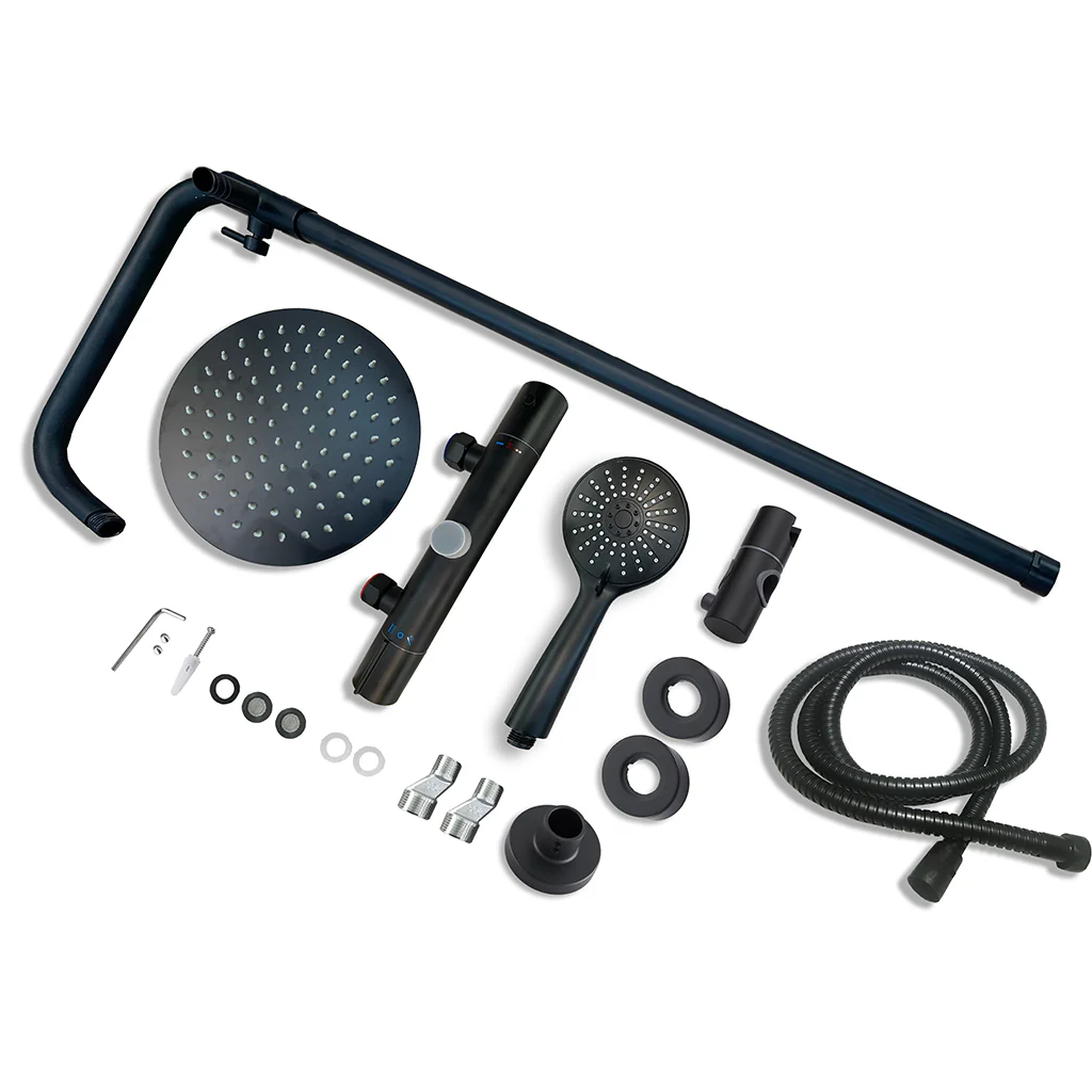 AICA Colonna Doccia con Miscelatore Termostatico, Set Doccia Completo, Soffione Doccia Tondo in Acciaio Inox, Altezza Regolabile, Rubinetto Doccia, Matt Black / Cromato - Image 3