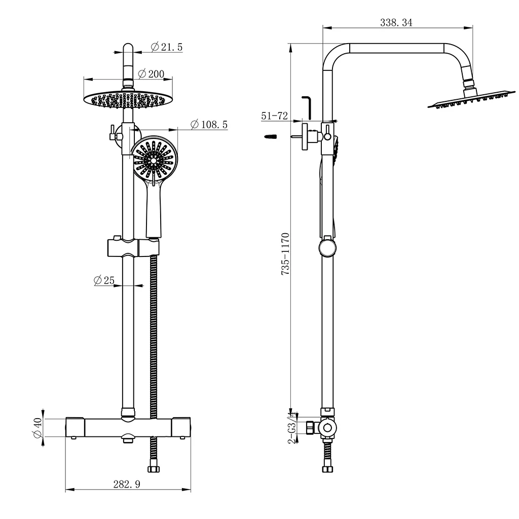 AICA Colonna Doccia con Miscelatore Termostatico, Set Doccia Completo, Soffione Doccia Tondo in Acciaio Inox, Altezza Regolabile, Rubinetto Doccia, Matt Black / Cromato - Image 6