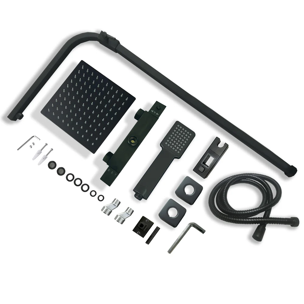 AICA Colonna Doccia con Miscelatore Termostatico, Soffione Doccia Quadrato in Acciaio Inox 20x20cm, Altezza Regolabile 80-120cm Nero Opaco - Image 5