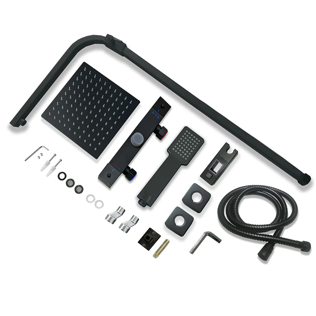 AICA Colonna Doccia con Miscelatore Termostatico, Soffione Doccia Quadrato in Acciaio Inox, Set Doccia Completo, Altezza Regolabile, Rubinetto Doccia, Cromato ou Matt Black - Image 3