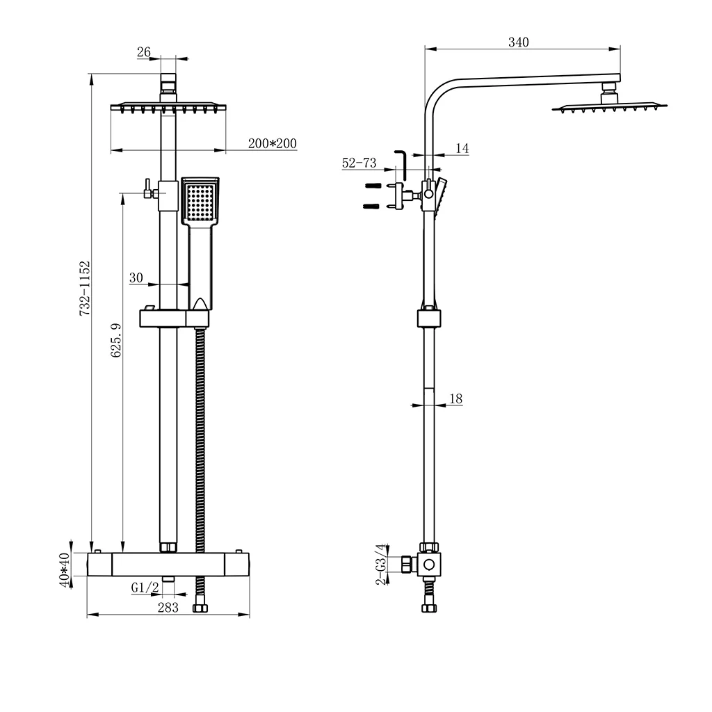 AICA Colonna Doccia con Miscelatore Termostatico, Soffione Doccia Quadrato in Acciaio Inox, Set Doccia Completo, Altezza Regolabile, Rubinetto Doccia, Cromato ou Matt Black - Image 6