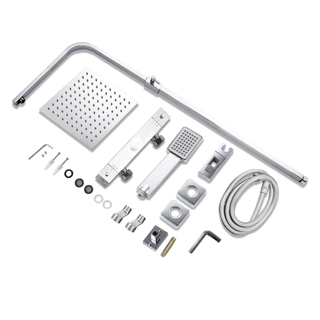 AICA Colonna Doccia con Miscelatore Termostatico, Soffione Doccia Quadrato in Acciaio Inox, Set Doccia Completo, Altezza Regolabile, Rubinetto Doccia, Cromato ou Matt Black - Image 8