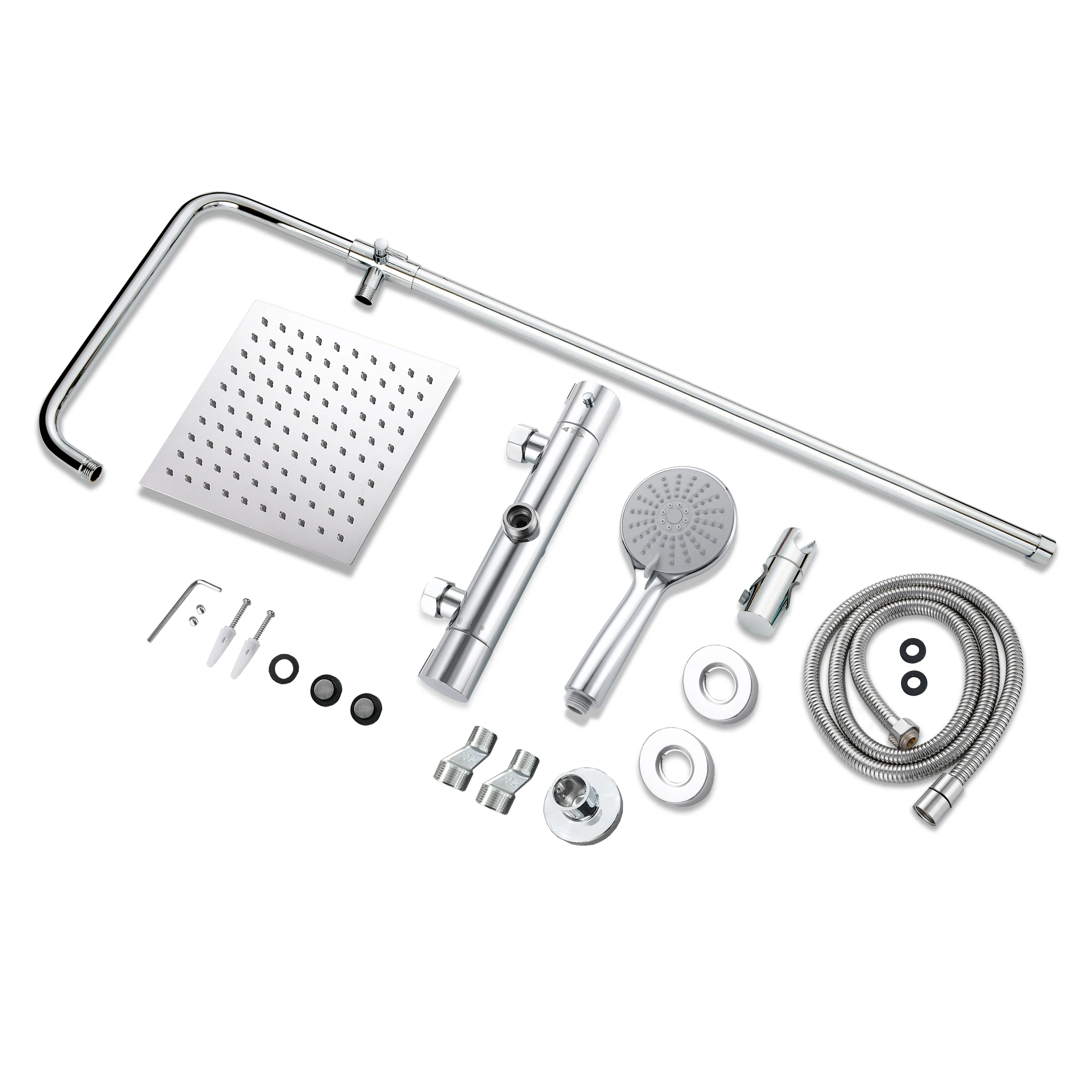 AICA Colonna doccia doccia con miscelatore termostatico, soffione quadrato 20x20cm in acciaio inox, regolabile in altezza, disponibile in cromo/nero - Image 3