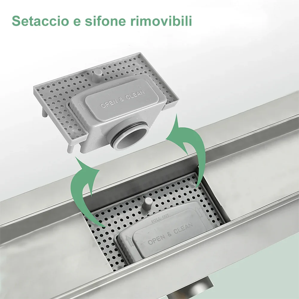 AICA ITALY Canaletta scarico doccia canalina scarico acciaio inox per box doccia a pavimento C tipo griglia - Image 4