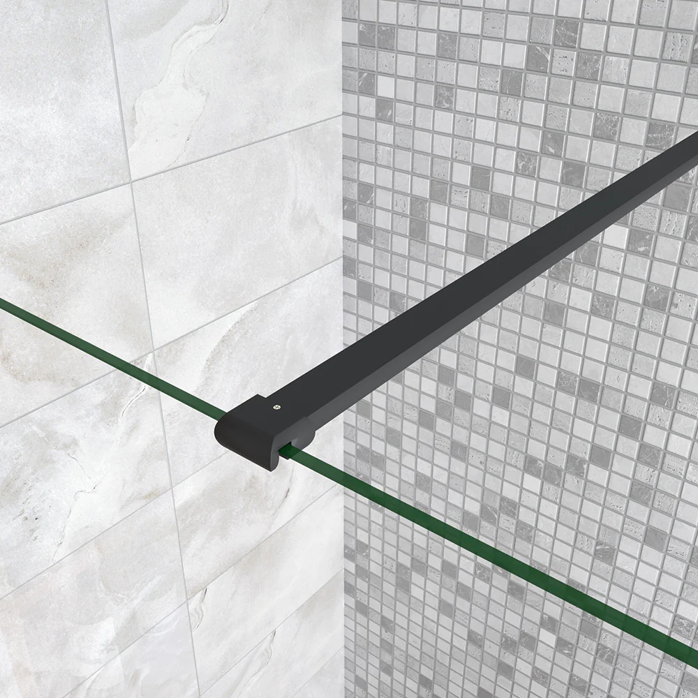 Aica Parete Fissa Doccia Walk In 40-120x200cm in Vetro 8 mm Temperato Trasparente Anticalcare Con Barra Stabilizzatrice Profilo Nero Opaco - Image 11