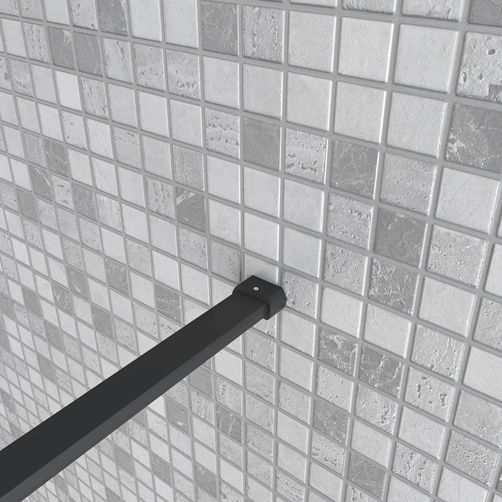 Aica Parete Fissa Doccia Walk In 40-120x200cm in Vetro 8 mm Temperato Trasparente Anticalcare Con Barra Stabilizzatrice Profilo Nero Opaco - Image 12