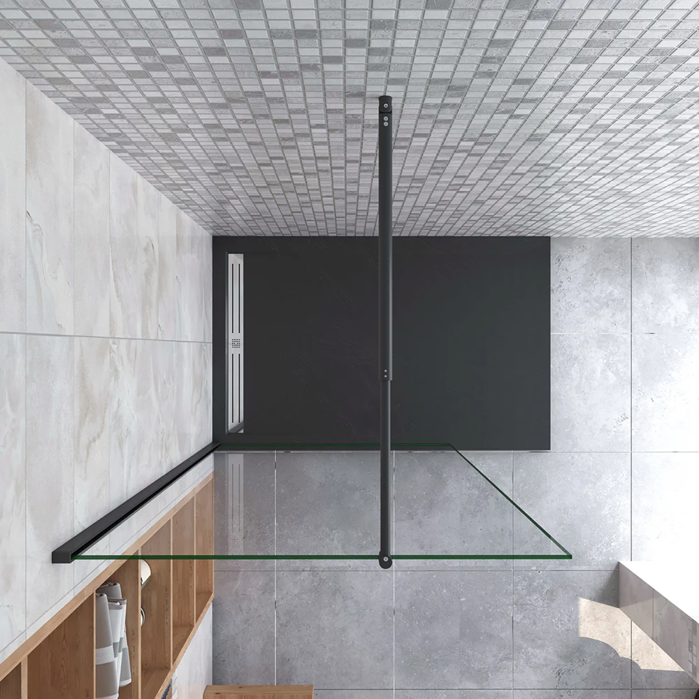 Aica Parete Fissa Doccia Walk In 40-120x200cm in Vetro 8 mm Temperato Trasparente Anticalcare Con Barra Stabilizzatrice Profilo Nero Opaco - Image 3