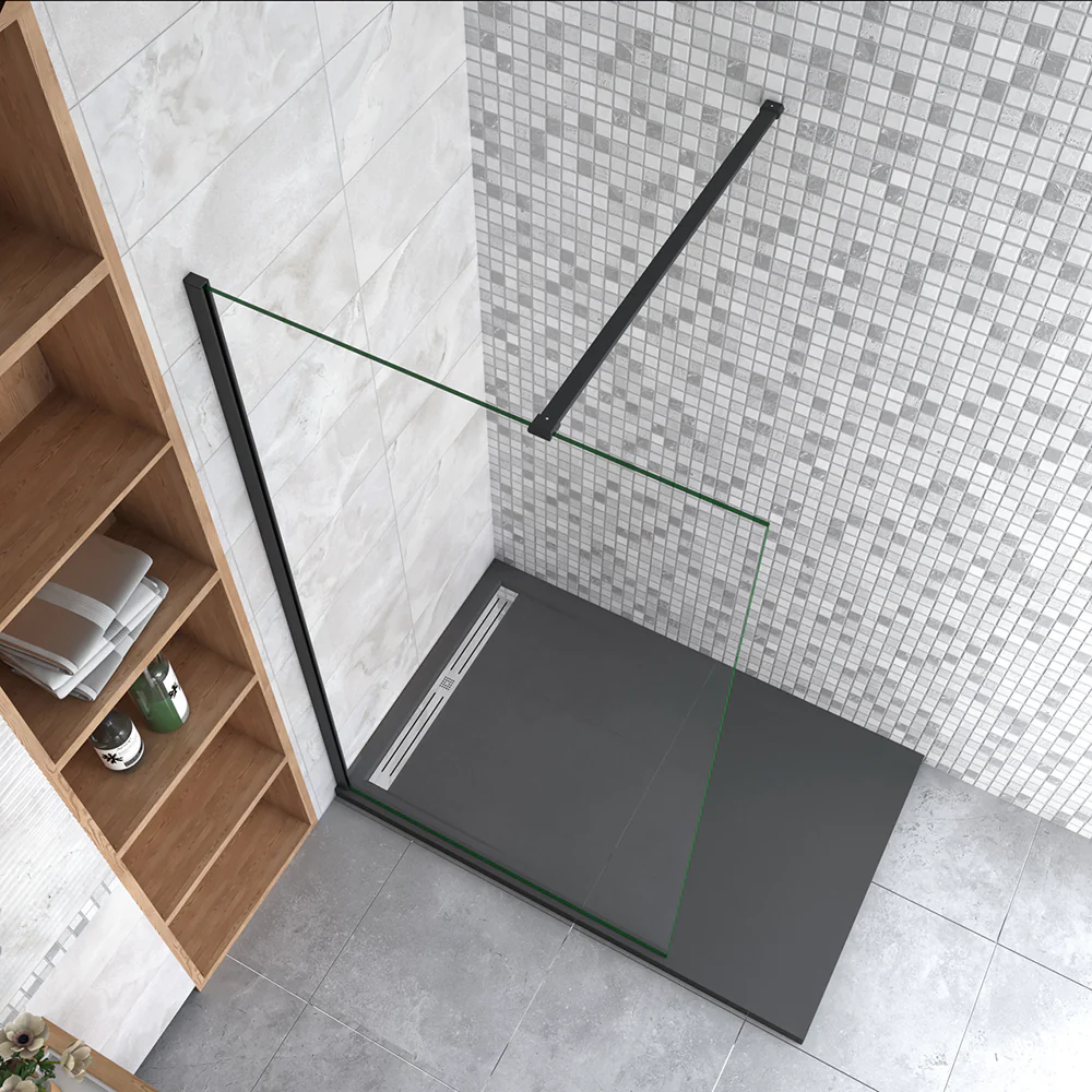 Aica Parete Fissa Doccia Walk In 40-120x200cm in Vetro 8 mm Temperato Trasparente Anticalcare Con Barra Stabilizzatrice Profilo Nero Opaco - Image 9