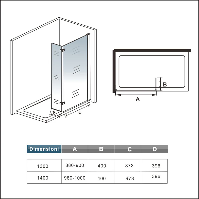 Box doccia walk-in Aica altezza 200 cm a parete in vetro temperato trasparente anticalcare removibile con barra stabilizzatrice da 45 cm o senza barra di supporto - Image 6
