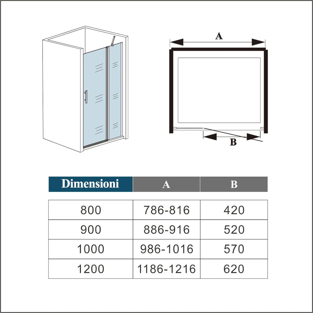 Aica 195 cm Porta Doccia Per Nicchia Apertura Battente Più Paretina Fissa Barra Stabilizzatrice In Vetro 6 mm Temperato Trasparente Anticalcare - Image 6