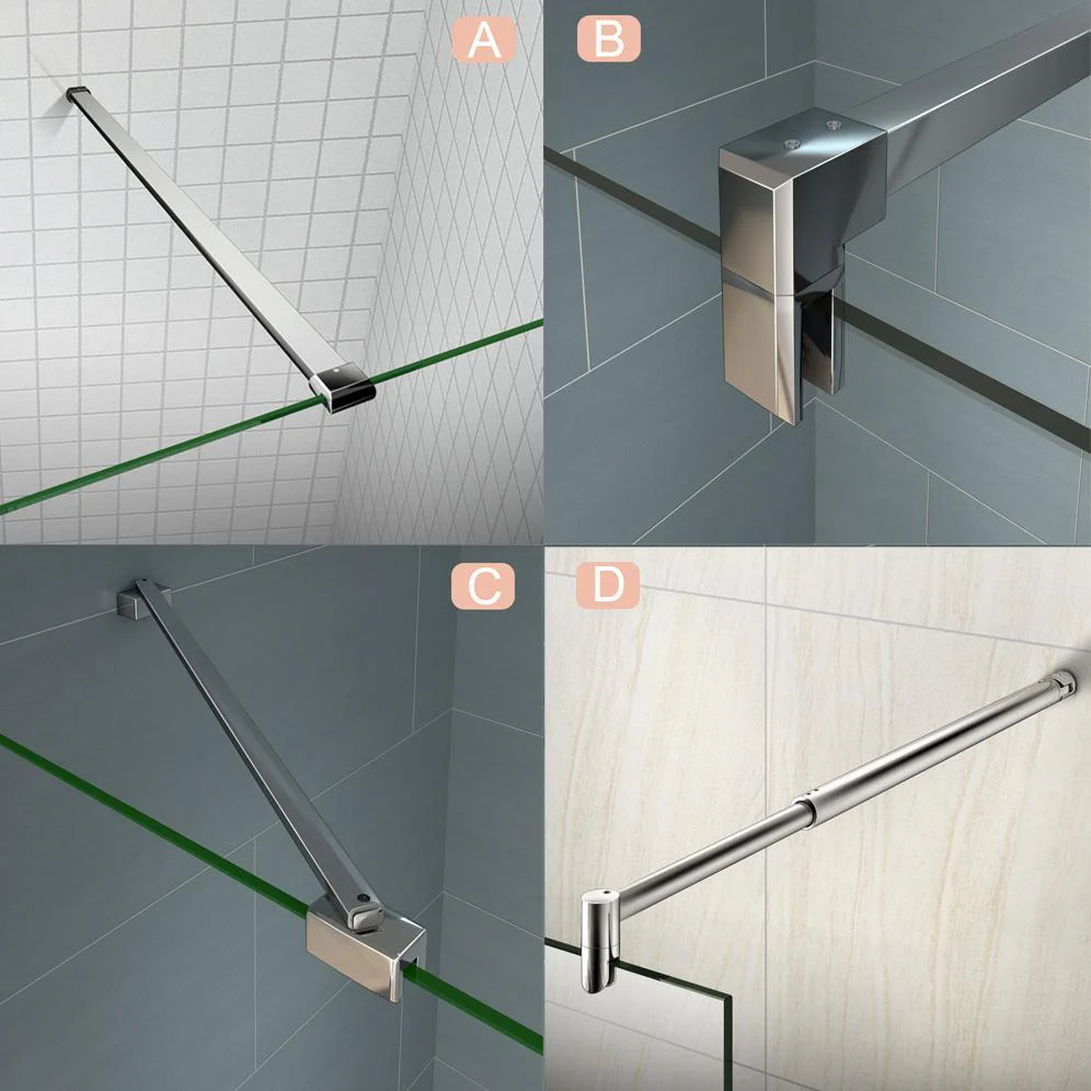 Aica Box Doccia Parete Doccia Walk In Alta 195cm Vetro Temperato Trasparente Anticalcare 6mm Easyclean Con Barra Stabilizzatrice - Image 4