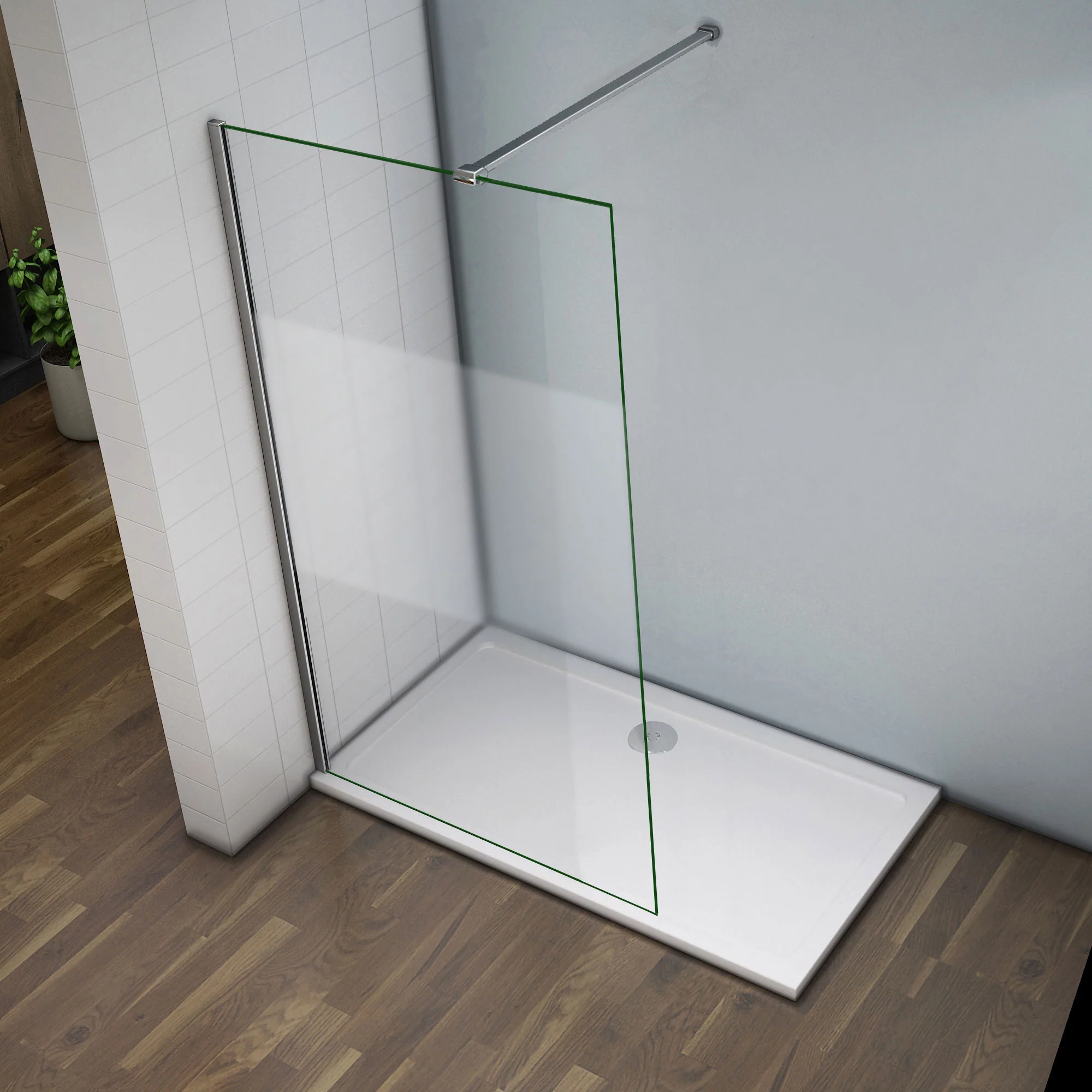Aica Walk In Alta 200 cm Parete Per Doccia Vetro 8mm Temperato Anticalcare Fascia Centrale Opaca Barra Stabilizzatrice 140cm Piatto Doccia - Image 3