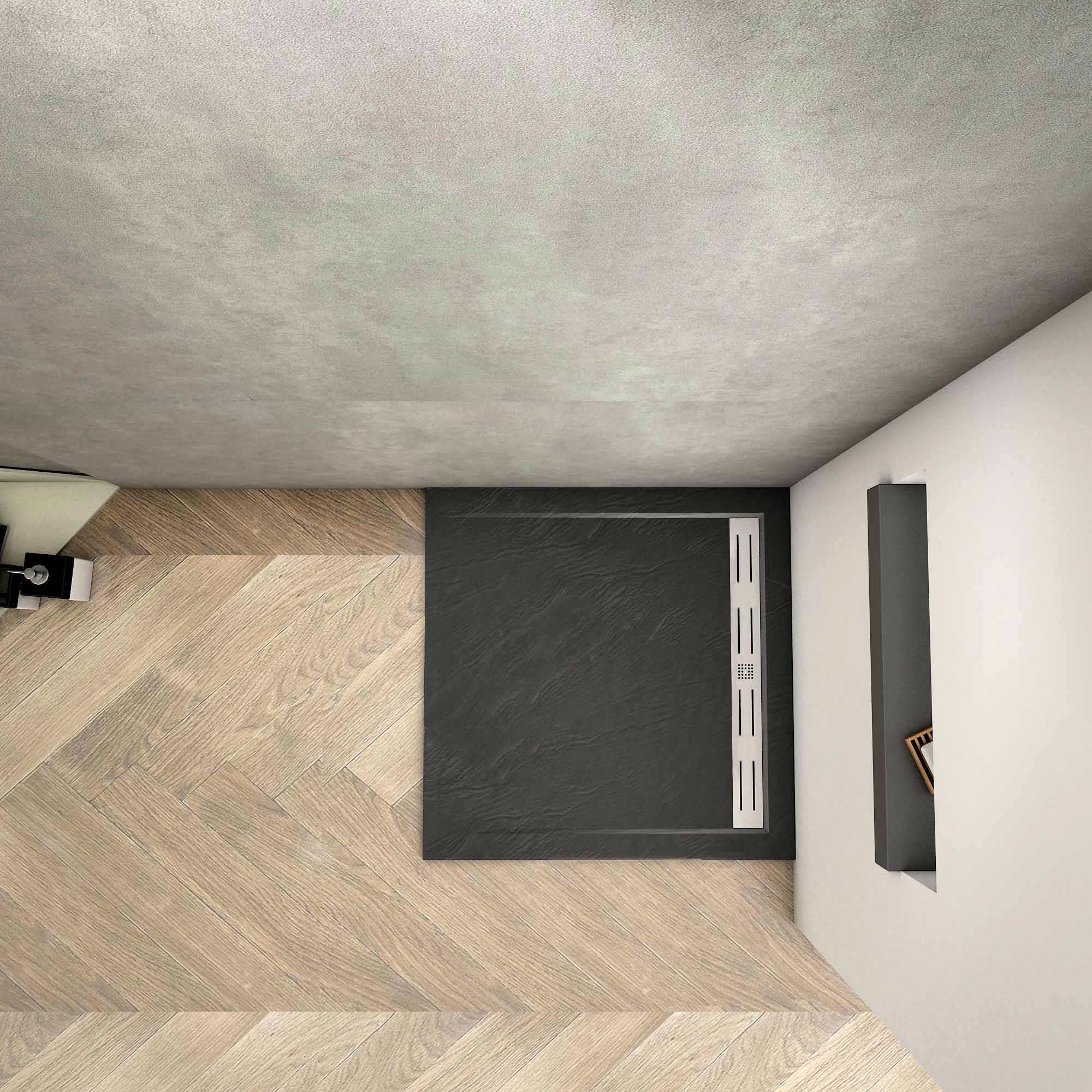Aica Piatto Doccia Rettangolare/Quadrato In Pietra Vulcanica e Resina Mista Finitura Pietra Nera Ruvida Ultraslim Antiscivolo Antibatterico - Image 3