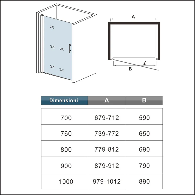 Aica 187/197 cm Porta Doccia Per Nicchia Bagno Apertura A Battente Vetro 6 mm Temperato Trasparente Anticalcare - Image 6