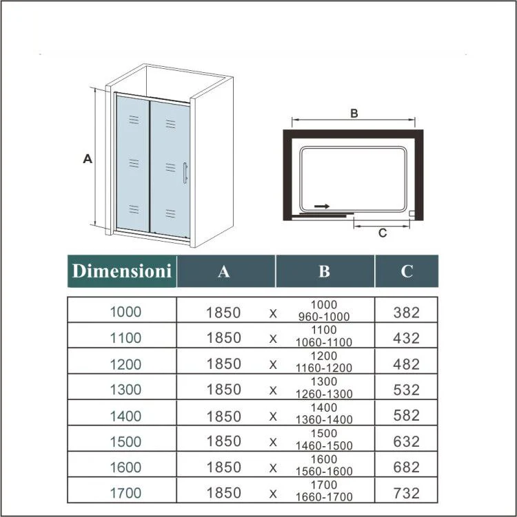 Aica Porta Doccia Per Nicchia Anta Scorrevole Ingresso Laterale In Vetro 5mm Temperato Trasparente 185cm - Image 8