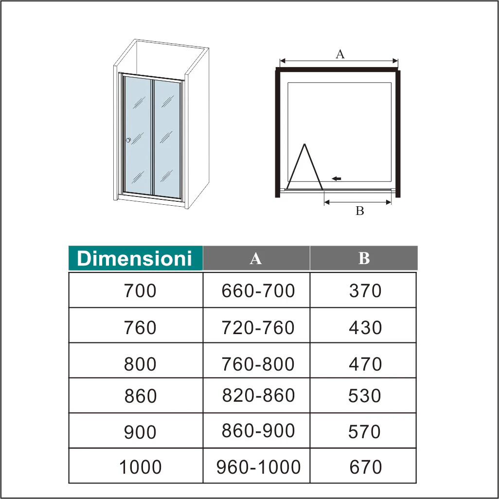 Aica Porta Doccia per Nicchia Porta Scorrevole a libro Vetro Temperato 6 mm Trasparente Profili Cromati Lucidi 185 cm - Image 6