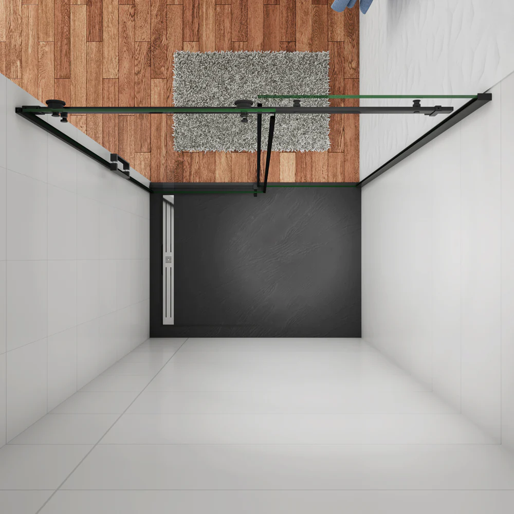 Aica 200 cm Box Doccia Per Nicchia Porta Scorrevole Ingresso Laterale In Vetro 8 mm Temperato Trasparente Anticalcare Telaio Nero Opaco - Image 6