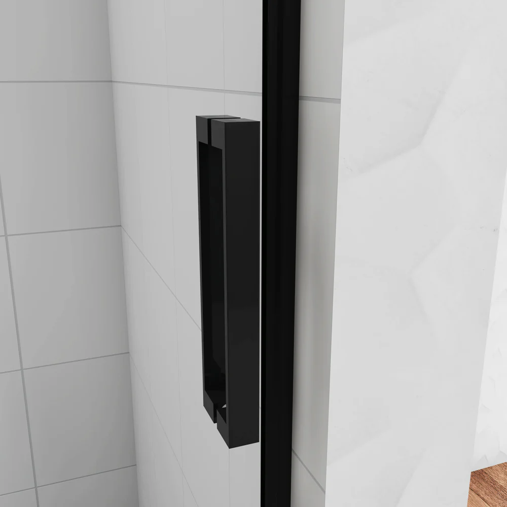 Aica 200 cm Box Doccia Per Nicchia Porta Scorrevole Ingresso Laterale In Vetro 8 mm Temperato Trasparente Anticalcare Telaio Nero Opaco - Image 8