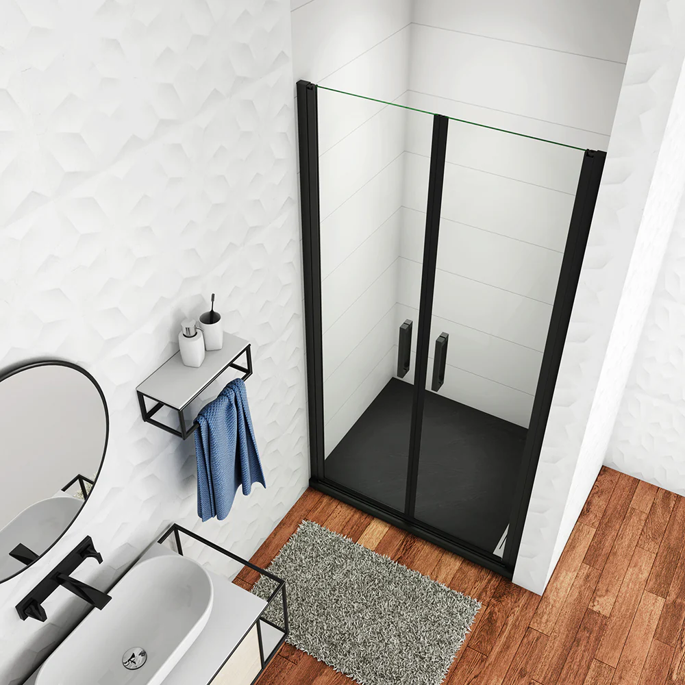 Aica 200 cm Box Doccia Per Nicchia Doppia Porta Battente Saloon In Vetro 8 mm Temperato Trasparente Anticalcare Telaio Nero Opaco - Image 5