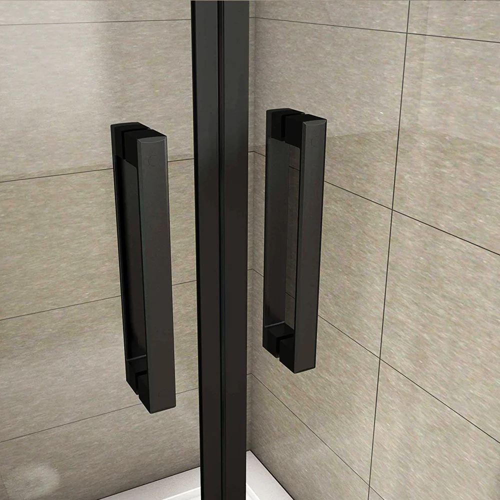 Aica 200 cm Box Doccia Per Nicchia Doppia Porta Battente Saloon In Vetro 8 mm Temperato Trasparente Anticalcare Telaio Nero Opaco - Image 6