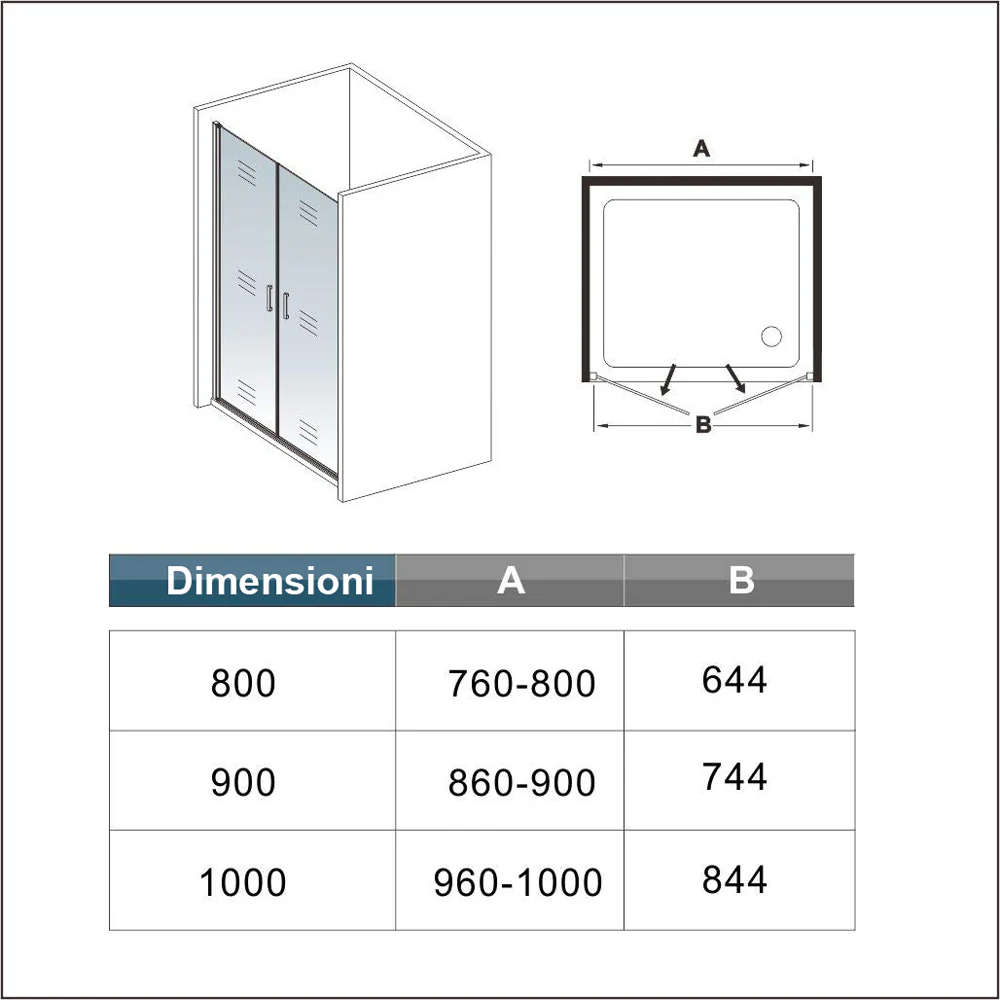Aica 200 cm Box Doccia Per Nicchia Doppia Porta Battente Saloon In Vetro 8 mm Temperato Trasparente Anticalcare Telaio Nero Opaco - Image 8