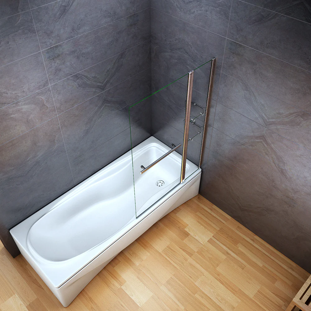 Aica Sopravasca Parete Doccia Per Vasca Girevole 180° Vetro Temperato 6mm Trasparente Inclusi Due Ripiani Maniglia Portasciugamani 100x140cm - Image 4
