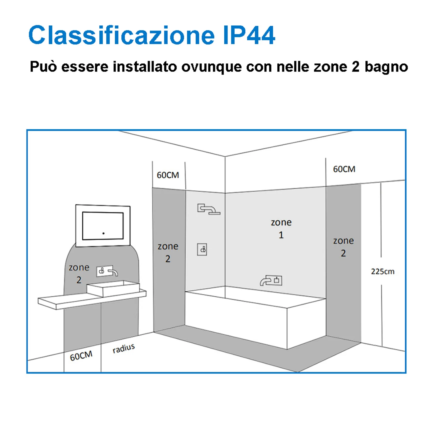 Aica Specchio per Trucco Quadrato 50X70cm con LED, Anti-appannamento, Montaggio a Parete Luce Bianca 6000K, con Pulsante Smart Touch - Image 7