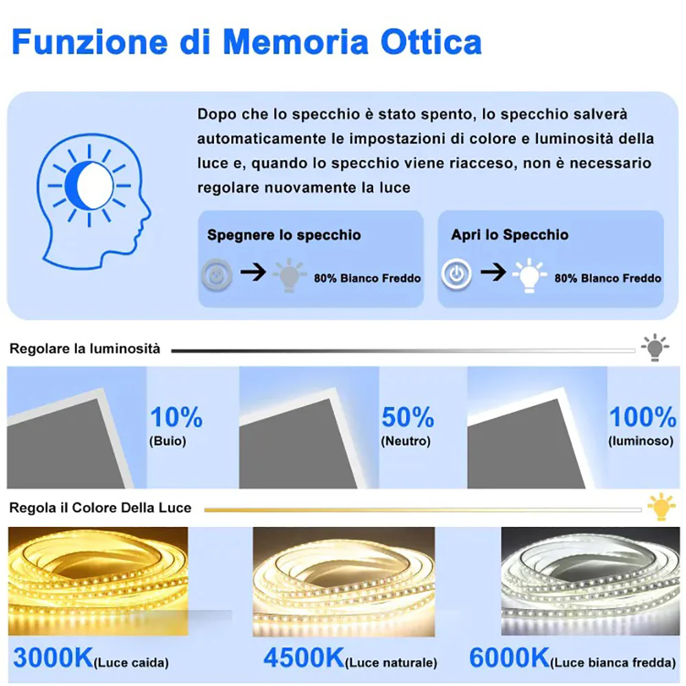Aica LED Specchio da bagno 60×50 cm, luminosit regolabile a 3 colori, antiappannamento, memoria di interruzione di corrente - Image 7