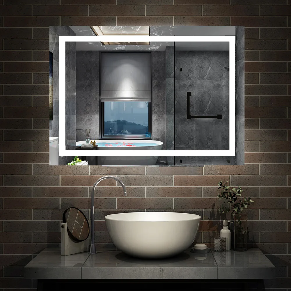 AICA Specchio Da Bagno Rettangolare Da 150x80cm con LED, Antiappannamento, 3 Temperature Colore