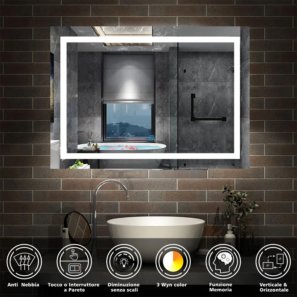 AICA Specchio Da Bagno Rettangolare Da 150x80cm con LED, Antiappannamento, 3 Temperature Colore - Image 2