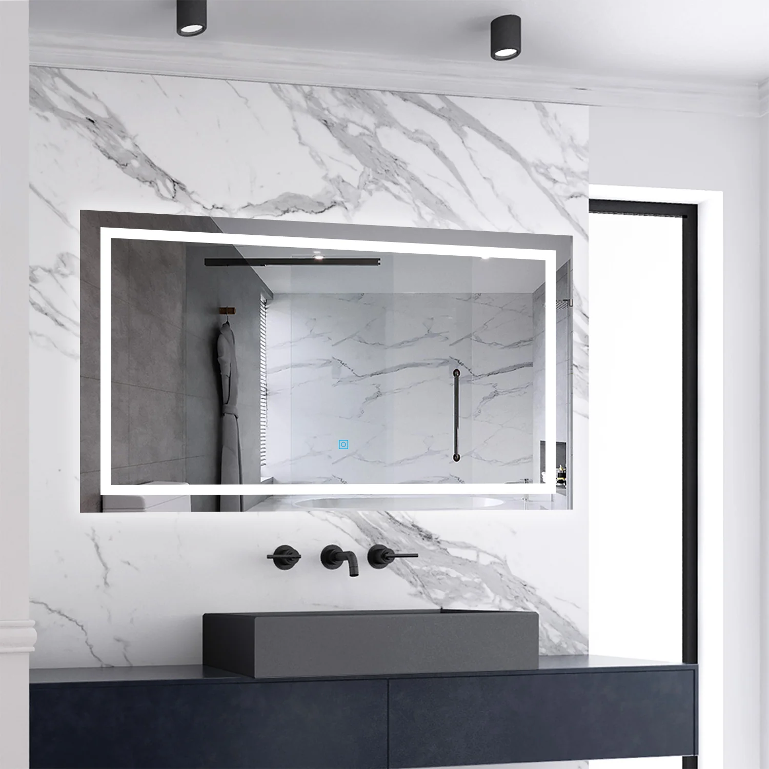 Aica Specchio Quadrato Da Bagno Specchio Cosmetico Con Illuminazione, Anti-appannamento, Luce Bianca Fredda 6000K, IP44 Resistente All'umidità, Vetro Senza Rame - Image 2
