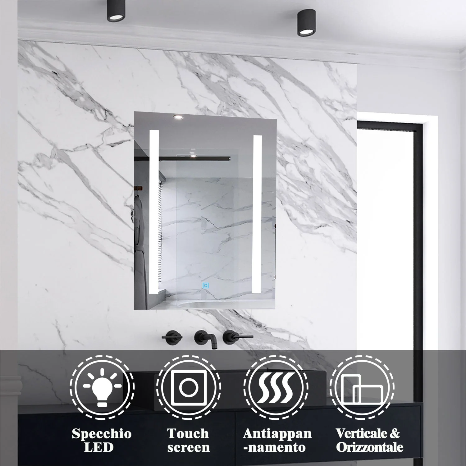 Aica Specchio Quadrato Da Bagno Specchio Cosmetico Con Illuminazione, Anti-appannamento, Luce Bianca Fredda 6000K, IP44 Resistente All'umidità, Vetro Senza Rame - Image 5