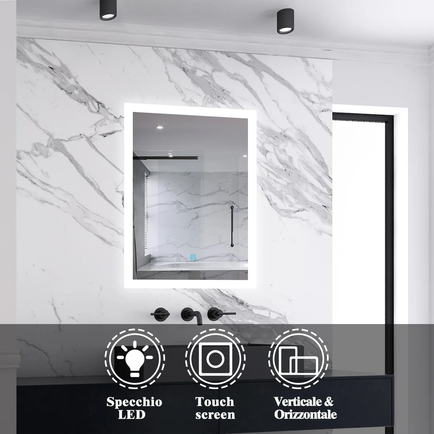 Aica Specchio Quadrato Da Bagno Specchio Cosmetico Con Illuminazione, Anti-appannamento, Luce Bianca Fredda 6000K, IP44 Resistente All'umidità, Vetro Senza Rame - Image 7
