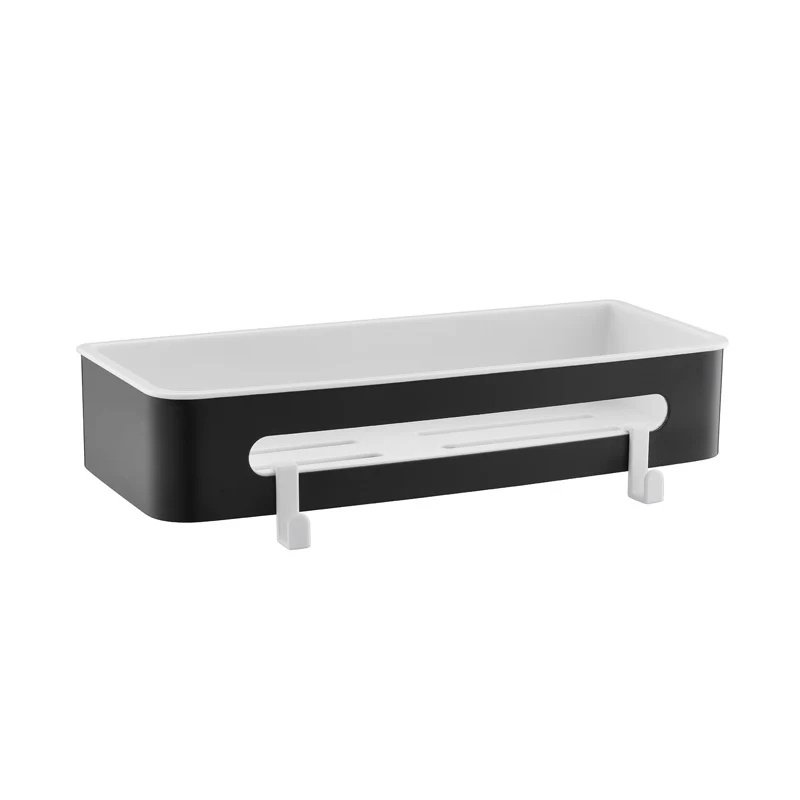 AICA Mensola Doccia Rettangolare Organizzatore Senza Chiodi SUS 304 Acciaio Inox ABS Cesto Antiruggine per Bagno Nero Opaca - Image 3