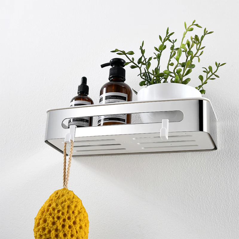 AICA Mensola Doccia Rettangolare Organizzatore Senza Chiodi SUS 304 Acciaio Inox ABS Cesto Antiruggine per Bagno Argento Lucidato - Image 4