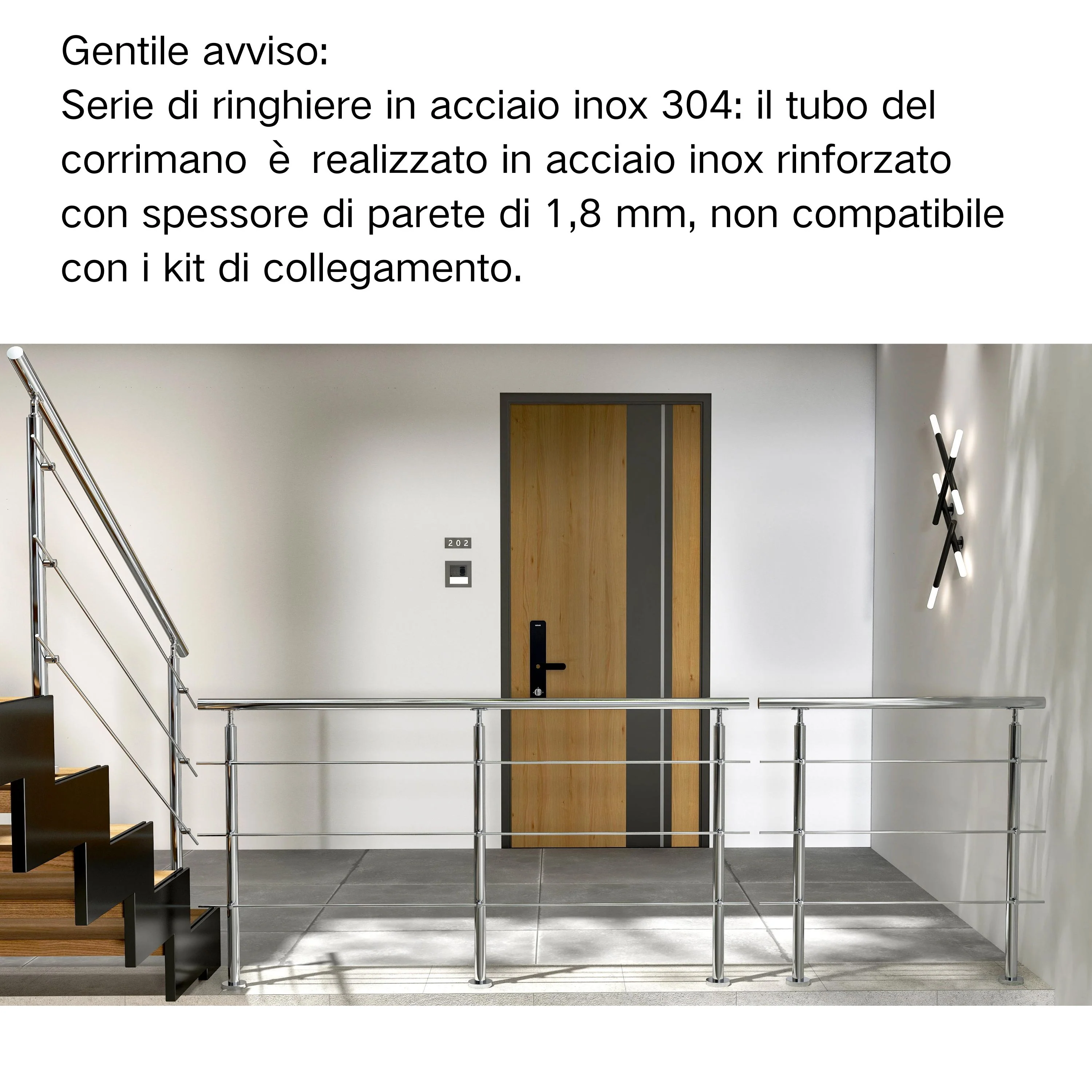 Balaustra Ringhiera Corrimano in acciaio inox 304 spazzolato 3 barre trasversali - Image 2