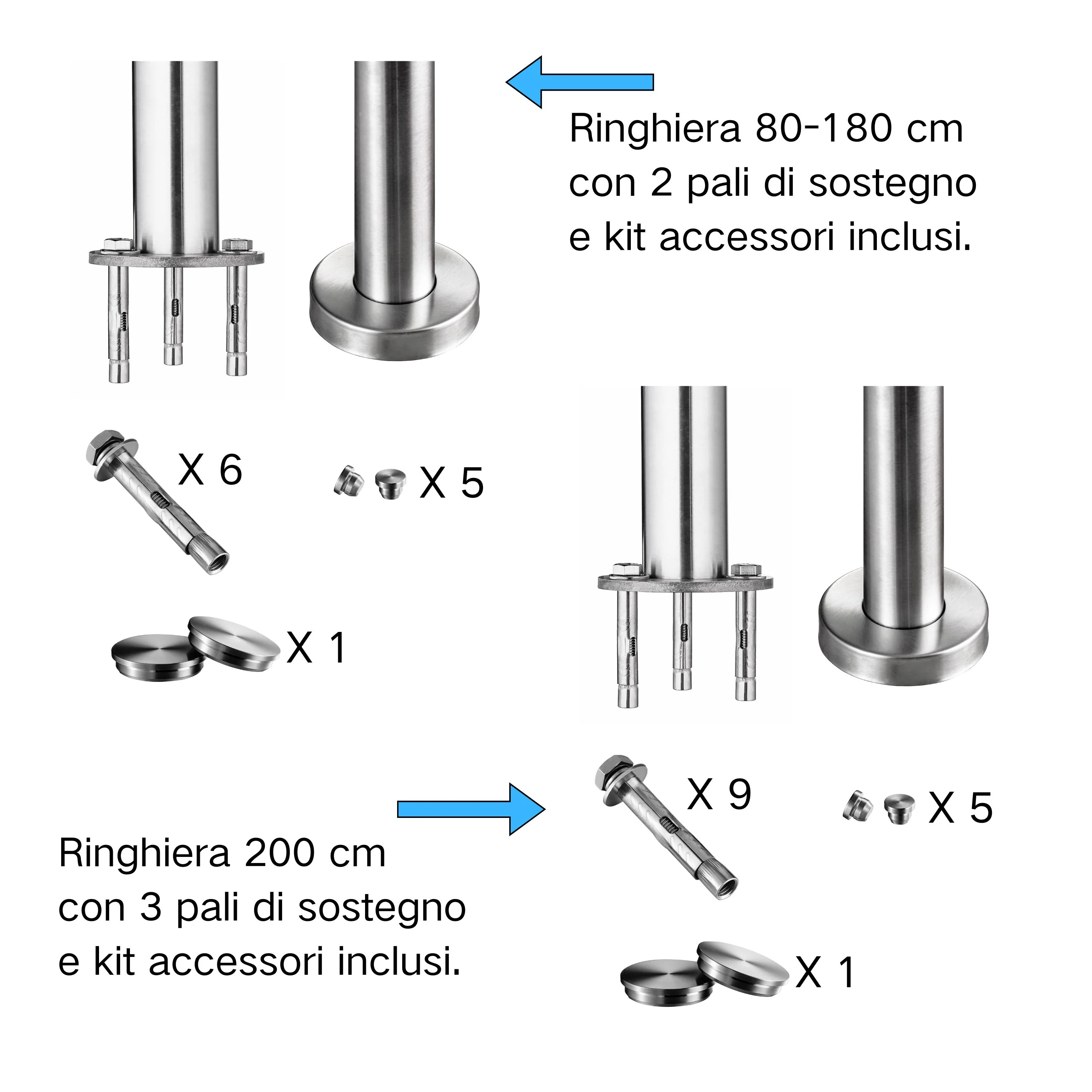 Balaustra Ringhiera Corrimano in acciaio inox 304 spazzolato 5 barre trasversali - Image 10