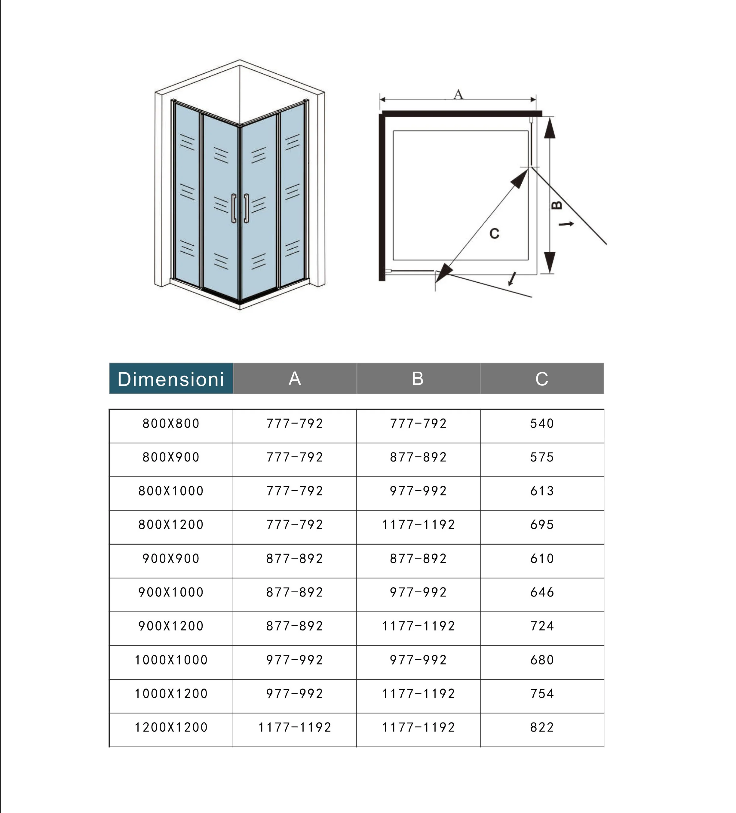 Box Doccia Angolare 80/90/100/120x80/90/100/120 cm H.185 cm Doppia Porta Battente in Vetro Temperato Trasparente Anticalcare 6 mm Profilo Nero Opaco - Image 7