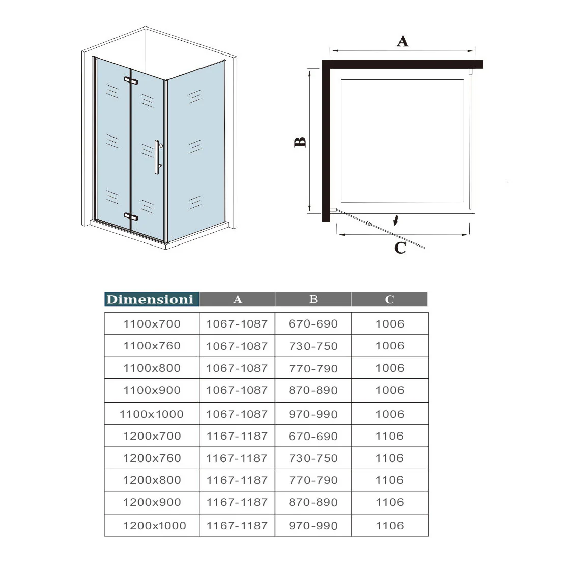 Box Doccia Angolare Porta Battente Pieghevole con Parete Fissa in Vetro Temperato 6mm Anticalcare Barra Stabilizzatrice da 90cm Cromo Lucido - Image 9