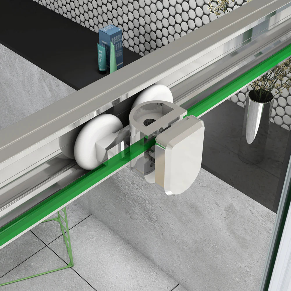 185 cm Box Doccia Angolare Porta Scorrevole con Parete Fissa Vetro 5mm Ingresso Centrale Temperato Trasparente Profilo Cromato Lucido - Image 8