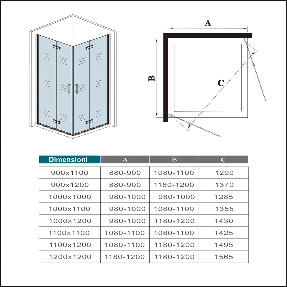 Box Doccia Angolare Porte Battente e Pieghevoli Vetro 5mm Temperato Trasparente Anticalcare Profilo Nero Opaco Piatto Doccia incluso - Image 10