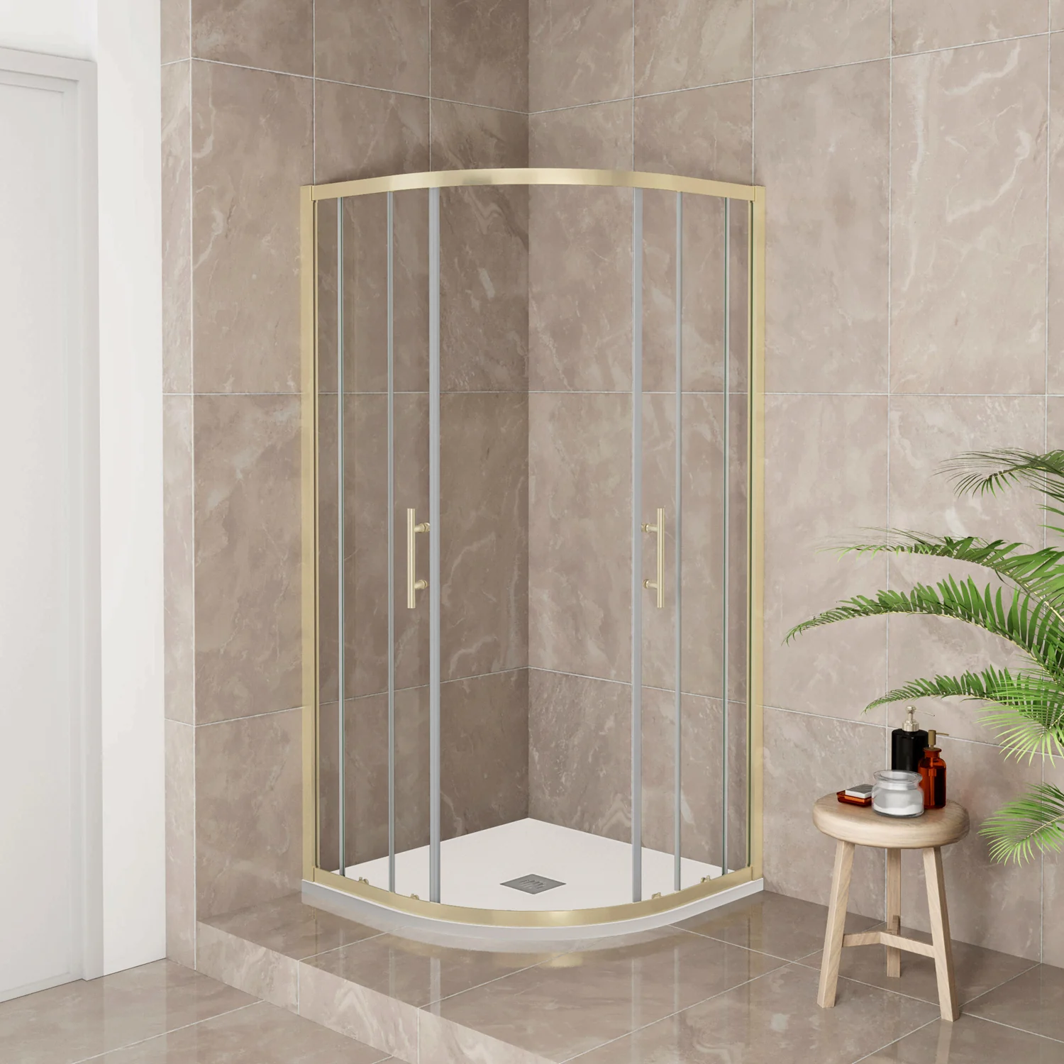 Box Doccia Semicircolare 80-90X80-90cm Porte Scorrevoli Vetro Temperato 6 mm Trasparente Anticalcare Oro Spazzolato 190 cm - Image 2