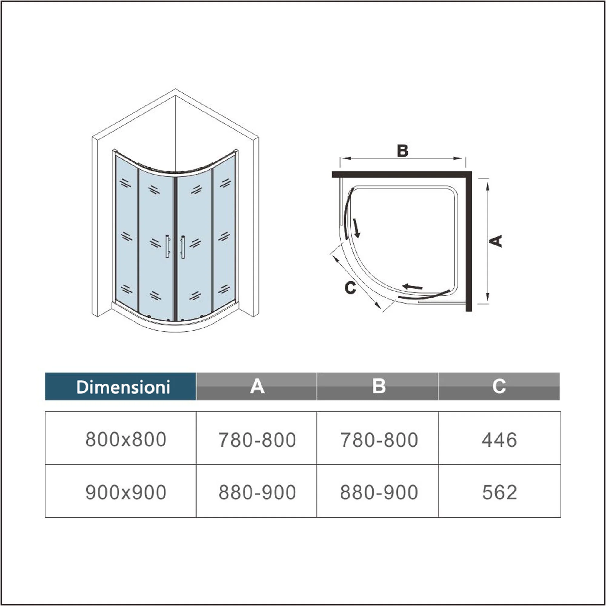 Box Doccia Semicircolare 80-90X80-90cm Porte Scorrevoli Vetro Temperato 6 mm Trasparente Anticalcare Oro Spazzolato 190 cm - Image 8