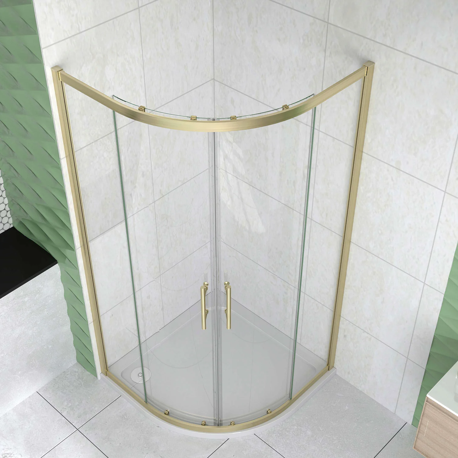 Box Doccia Semicircolare 80-90X80-90 cm H.190 Oro Spazzolato Porta Scorrevole Vetro 6 mm Trasparente Anticalcare, Piatto Doccia Bianco - Image 4