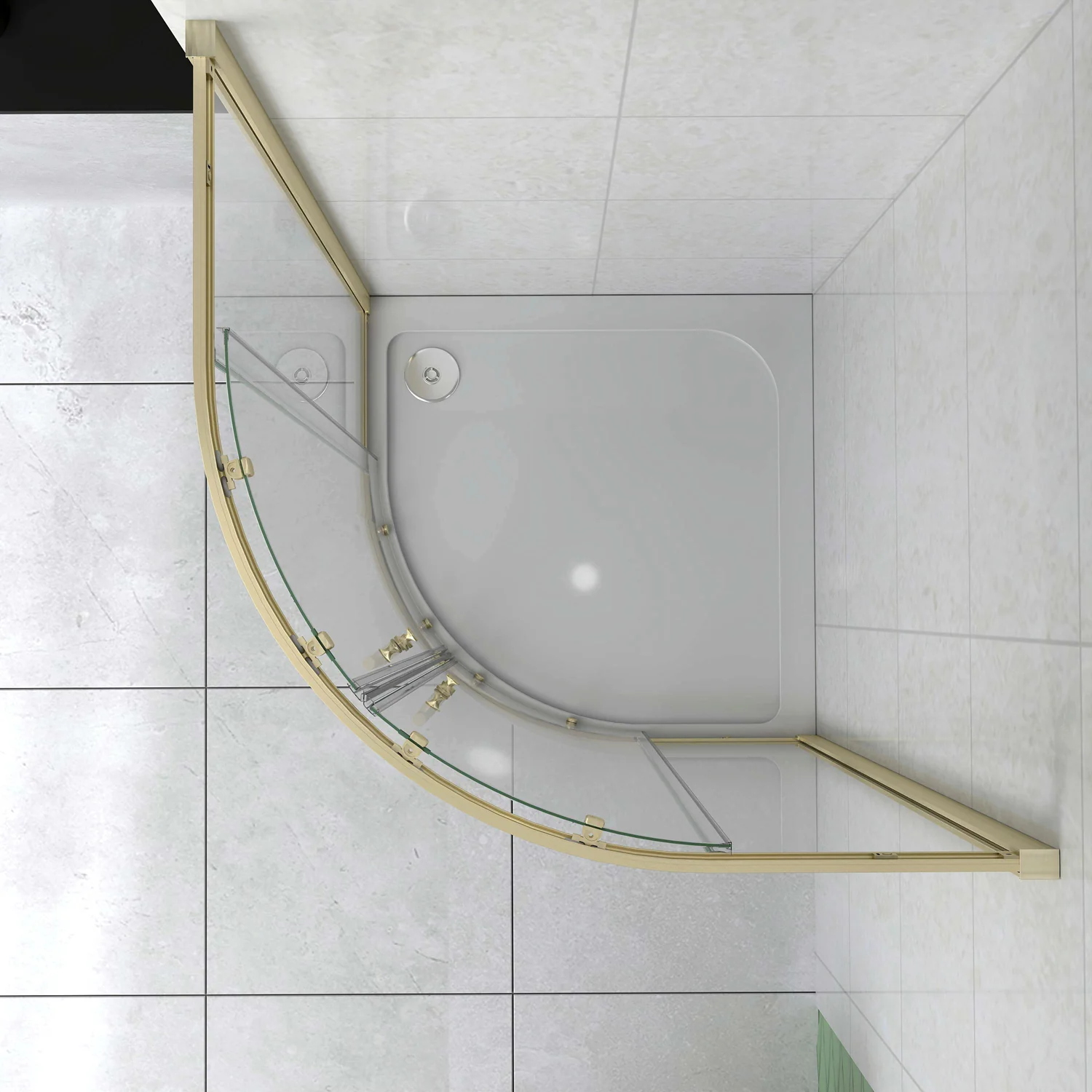 Box Doccia Semicircolare 80-90X80-90 cm H.190 Oro Spazzolato Porta Scorrevole Vetro 6 mm Trasparente Anticalcare, Piatto Doccia Bianco - Image 5