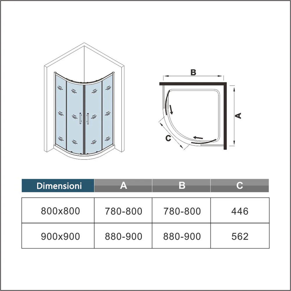 Box Doccia Semicircolare Ante Scorrevoli Vetro Temperato 5mm Trasparente Profilo Nero Opaco - Image 5