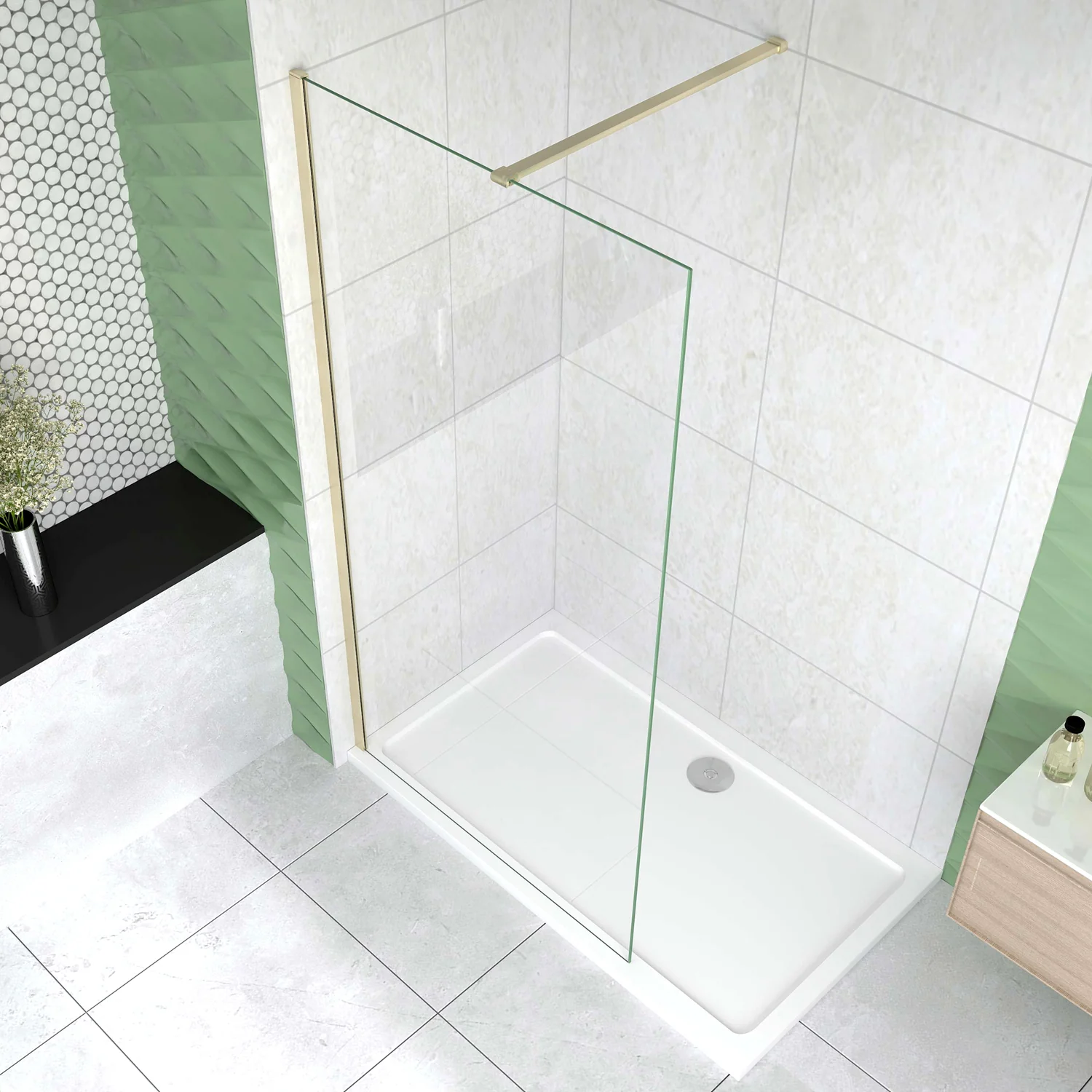 Box Doccia Walk In 40-120×200 cm Parete Fissa Vetro 8 mm Trasparente Anticalcare Oro Spazzolato Barra Piatta Stabilizzatrice 90 cm - Image 2